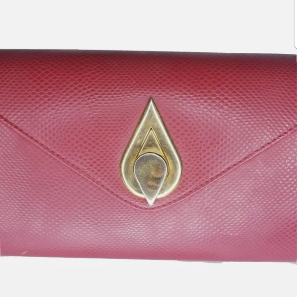 Ande Red Leather Crossbody Clam Shell Purse Vintage 1980s - Picture 3 of 10